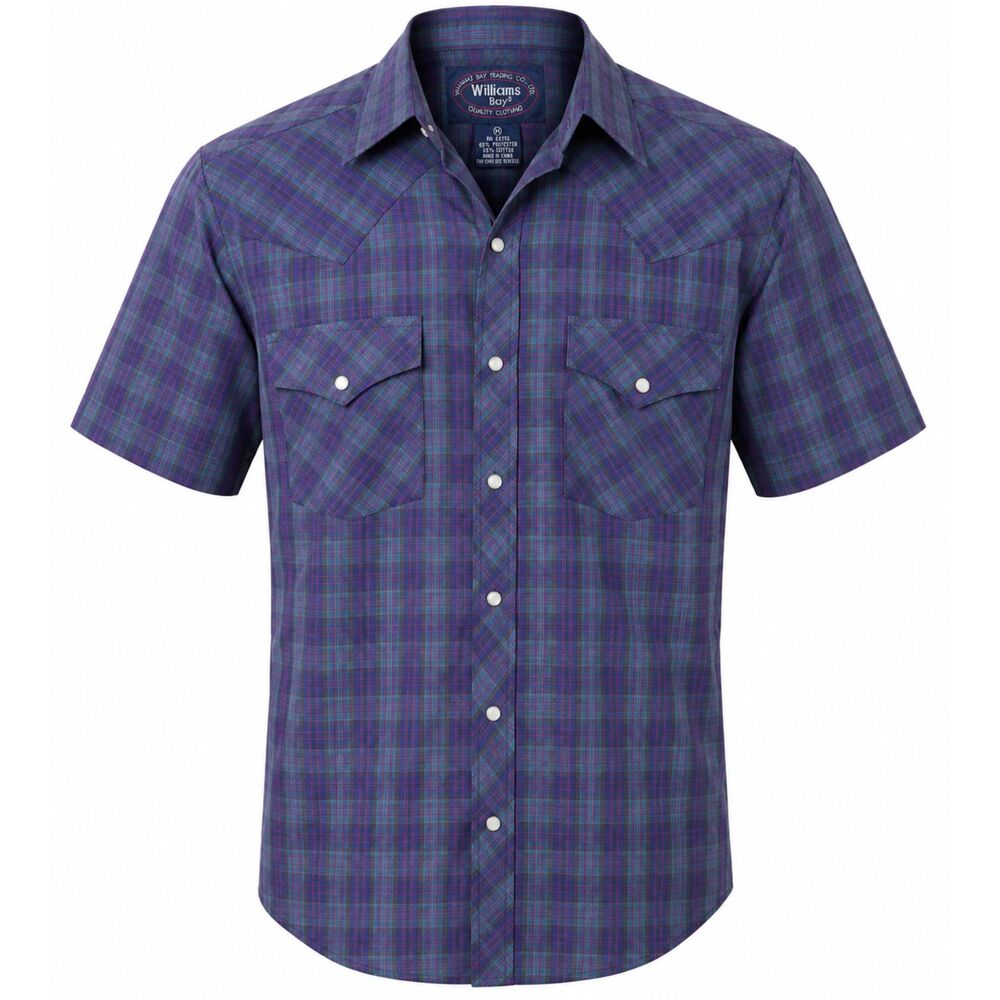 Williams Bay Men's Medium Western Pearl Snap Plaid Short Sleeve Shirt